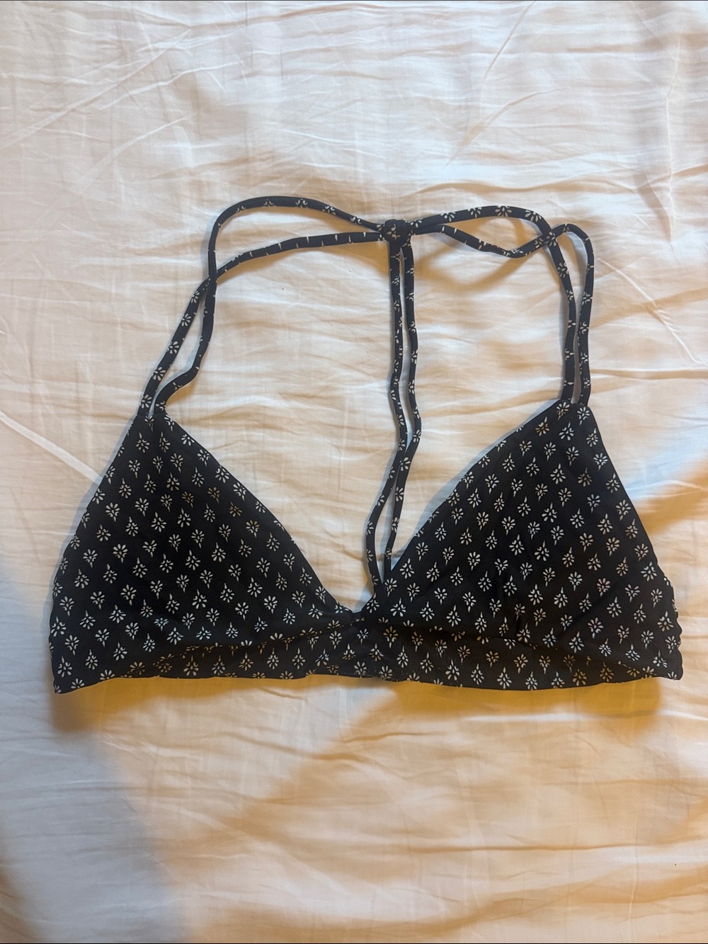Black Printed Triangle Bikini Top - Women Swim